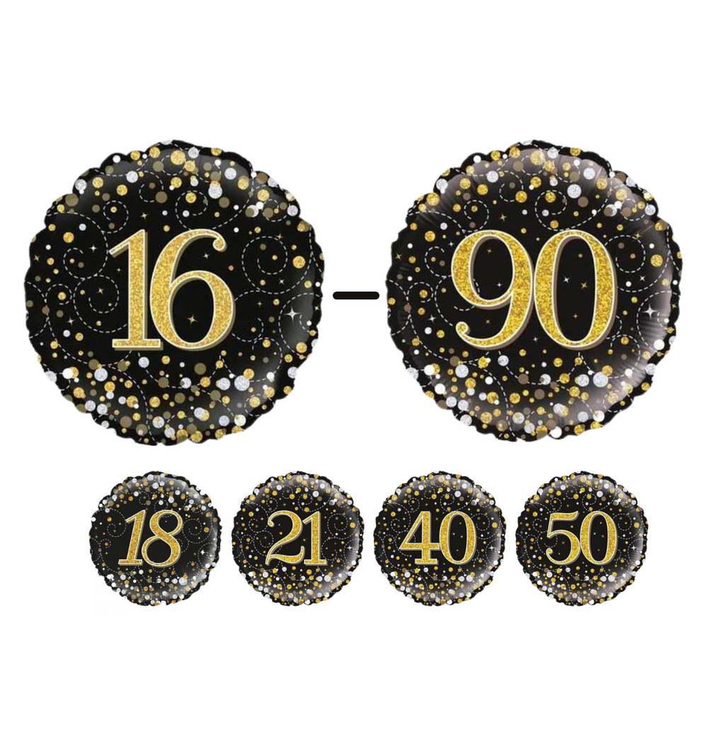 Oaktree Sparkling Black and Gold Fizz Birthday Foils