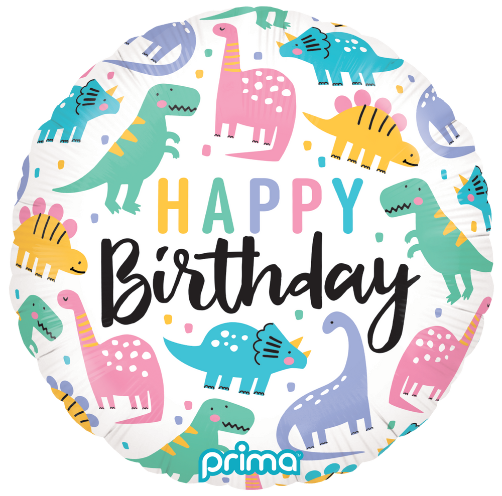 Prima Round Birthday Colorful Dinos