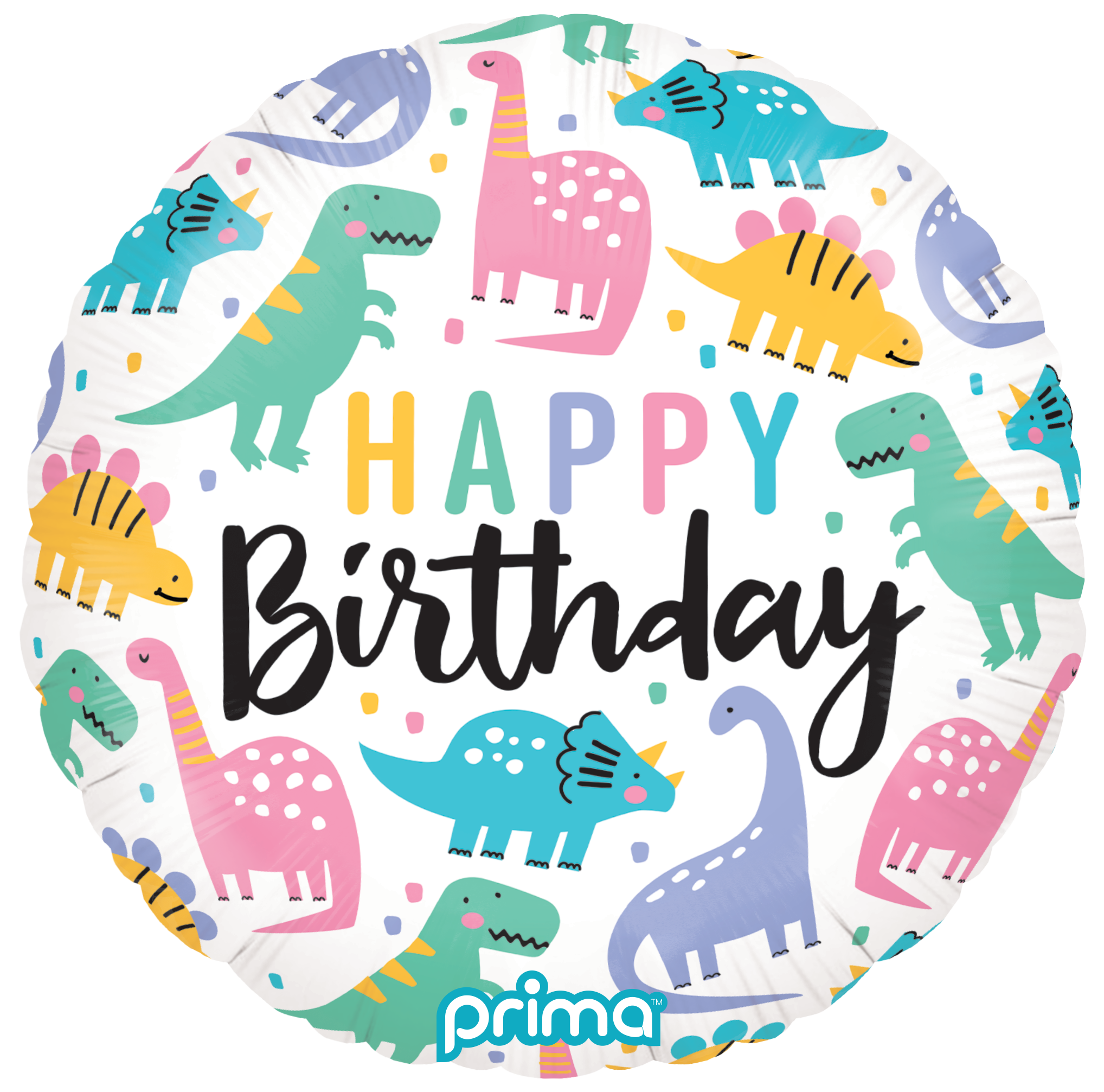 Prima Round Birthday Colorful Dinos